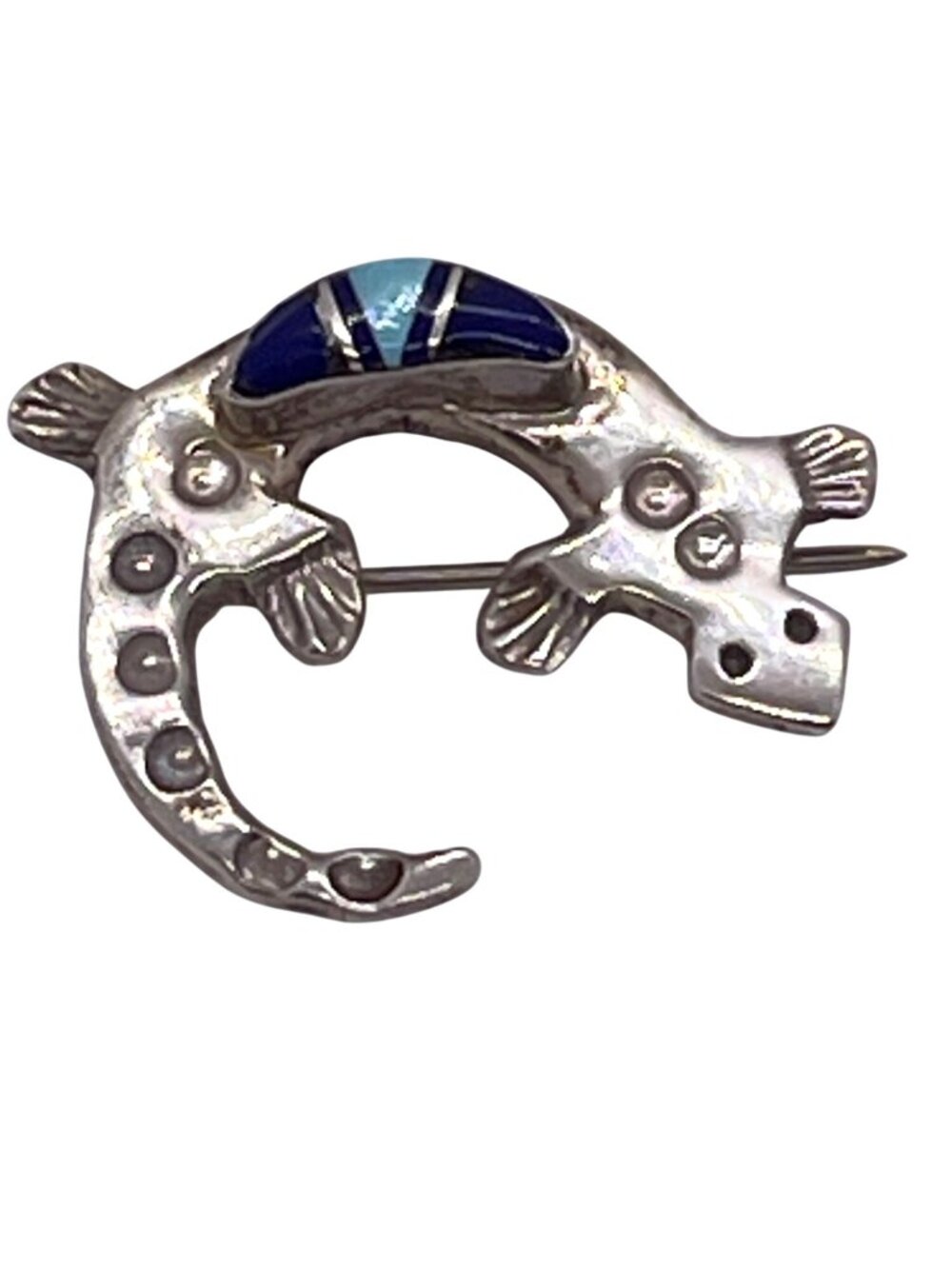Vintage Navajo Wilbur Muskett Jr Sterling Silver Inlay Lizard Gecko Pin Brooch - Picture 3 of 9